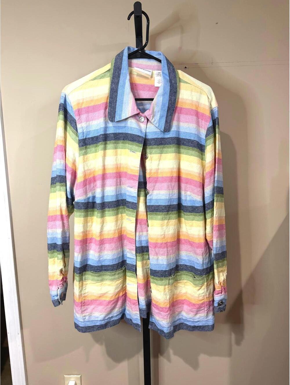 alfred dunner 18W Women's Long Sleeve Button-Up Shirt with Multicolor Stripes